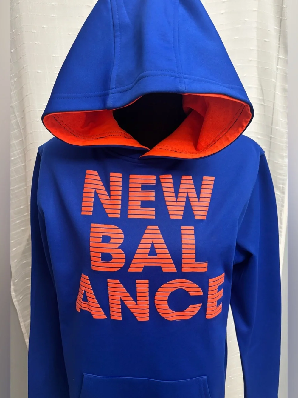 New Balance Youth Royal Blue Crewneck Hoodie with Orange Logo